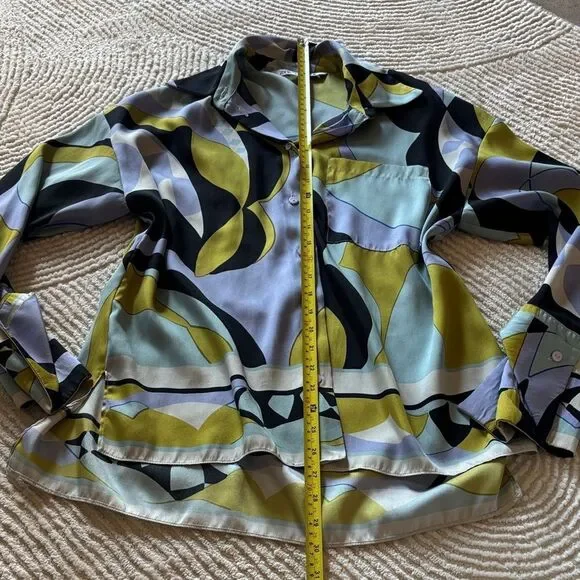 Zara Abstract Print Button Down Shirt - Blue, Green, Black - Picture 5 of 6